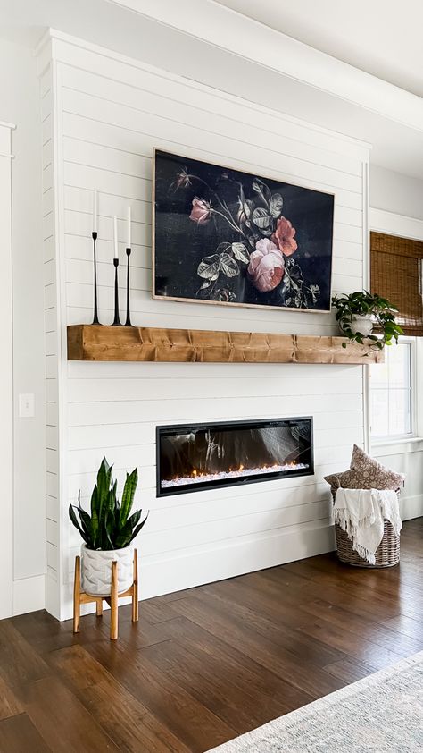 Wood Paneling Fireplace Wall, Wood Panel Fireplace Wall, Fireplace Remodel Ideas, Long Mantle, House Expansion, Diy Shiplap Fireplace, Fireplace Redo, Fireplace Frame, Wall Fireplace