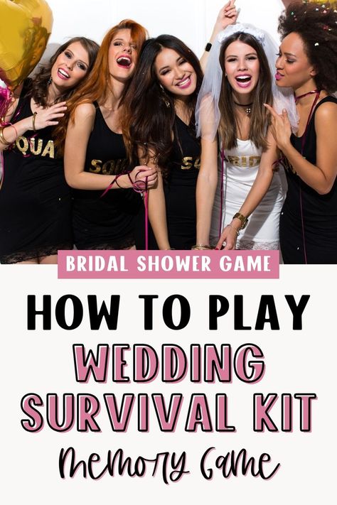 Looking for an engaging bridal shower game? The wedding survival kit memory game is perfect for any bridal shower party, testing guests' memories while giving them a glimpse into the essentials a bride needs on her big day. It's fun, interactive, and great for all ages. Get the tips to play this wedding survival kit bridal shower game today! | Bridal Shower Activities Bachelorette Party Budget, Wedding Survival Kit, Bridal Shower Planning Checklist, Thoughtful Bridal Shower Gifts, Wedding Survival Kits, Game Wedding, Bridal Shower Gifts For Bride, Bridesmaid Pajama Set, Wedding Shower Themes