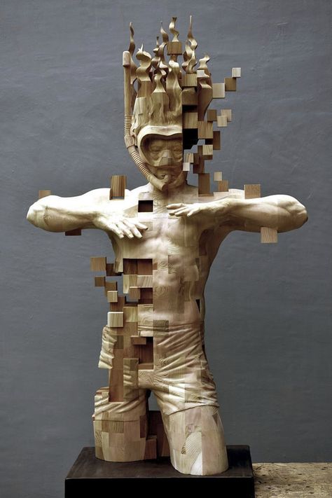 Art Sculpture En Bois, Andermatt, Carved Wood Sculpture, Colossal Art, Tanah Liat, Contemporary Sculpture, Wood Carving Art, Glitch Art, Wooden Sculpture