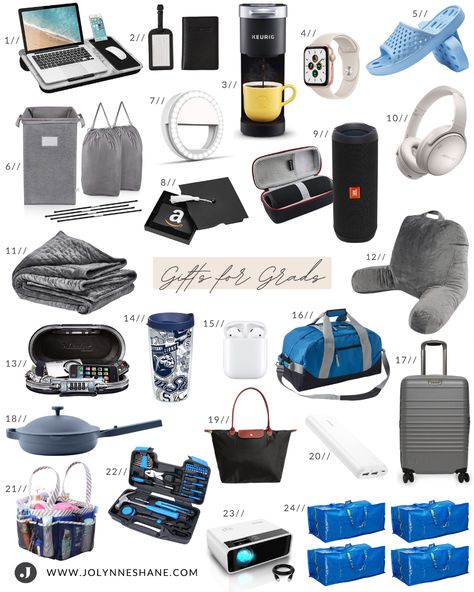 It's graduation season, and the parties are on this year! Blogger Jo-Lynne Shane has done all the legwork for you and picked out some gifts that all graduates would love. Check out the post for a ton of graduation gift ideas and prepare to give the perfect gift. Small Graduation Gift, Graduation Gifts For Guys, Graduation Gift Ideas, Jolynne Shane, Backpack Essentials, Graduation Gifts For Him, High School Graduation Gifts, College Graduate, Graduation Year