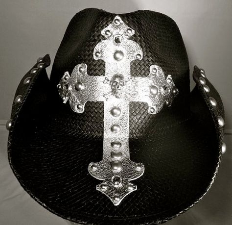 Goth Cowboy, Custom Cowboy Hats, Cowboy Aesthetic, 1800s Fashion, Black Cowboy, Lucky Ladies, Aesthetic Outfit Ideas, Cowgirl Hats, Skull And Crossbones