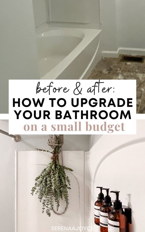 bathroom upgrades on a budget Bathroom Ideas Windowless, Sink Next To Bathtub, Bathtubs In Bedrooms, Hotel Feel Bathroom, Update Bathtub Shower Combo, Expensive Bathroom Ideas, Upgrade Bathroom On A Budget, Diy Bathroom Ideas On A Budget, Cheap Bathroom Upgrades