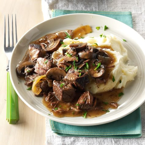 Slow Cooker Beef Tips Recipe -As a busy mom, I love my slow cooker meals! Beef tips remind me of a childhood favorite. I cook them with mushrooms and red wine, then serve over brown rice, noodles or mashed potatoes. —Amy Lents, Grand Forks, ND Slow Cooker Beef Tips, Beef Tips Recipe, Beef Tip Recipes, Slow Cooked Beef, Beef Tips, Crock Pot Slow Cooker, Crockpot Meals, Instant Pot Pressure Cooker, Slow Cooker Beef