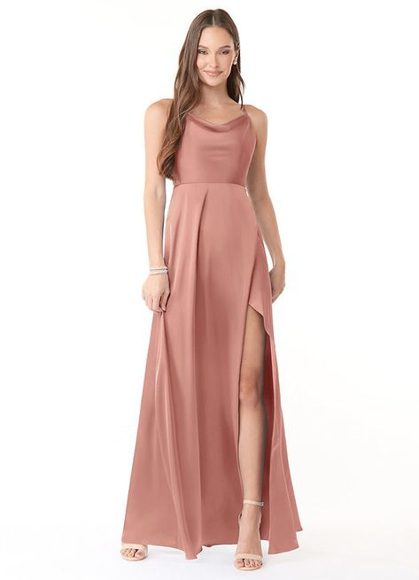 Pink Bridesmaid Dresses Satin, Rose Pink Bridesmaid Dresses, Stretch Satin Dress, High Neck Maxi Dress, Azazie Bridesmaid Dresses, Pink Bridesmaid Dresses, Dress Order, Full Circle Skirts, Chiffon Gown