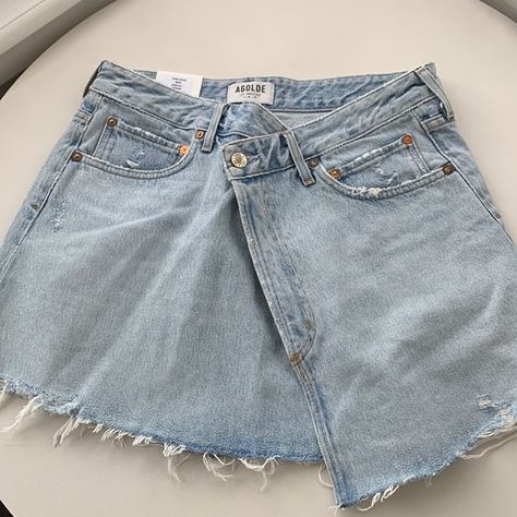 BRAND NEW WITH TAGS AGOLDE  CRISS CROSS DENIM SKIRT Jean Skirt Short, Preppy Summer Dress, Jean Skort, Denim Button Skirt, Denim Skort, Denim Ideas, Short Denim Skirt, Denim Diy, Shorts Jeans