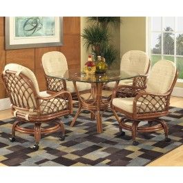 Classic Rattan Grand Isle Caster Dining Set Wicker Dining Room, Screened Sunroom, Deck Dining Table, Kitchen Set Ideas, Tropical Furniture, Rattan Dining Set, White Wicker Furniture, Dinette Chairs, Florida Interior Design