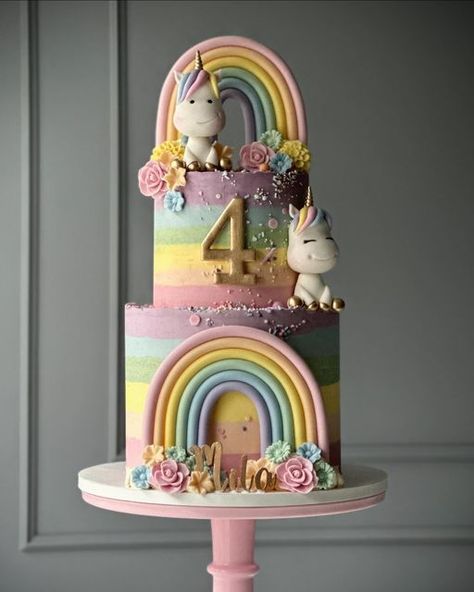 3 Tier Unicorn Cake, Unicorn Tiered Cake, 3 Layer Unicorn Birthday Cake, Unicorn Cake Two Tier, Unicorn Theme Cake, Two Tier Unicorn Birthday Cake, Unicorn Layer Cake, Piping Ideas, Guitar Birthday Cakes