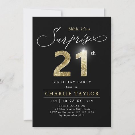 Milestone Birthday Invitations, Unique Birthday Invitations, Surprise Party Invitations, Surprise Birthday Invitations, Glitter Number, 21st Birthday Party, Tout Rose, 21st Birthday Invitations, Adult Birthday Invitations