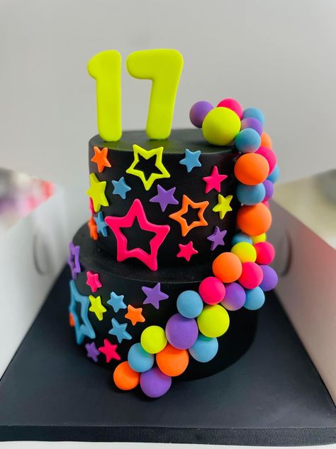 Neon Theme Cake, Neon Birthday Cakes, Neon Pool Parties, Neon Cake, Neon Cakes, Disco Cake, Pool Party Cakes, Roller Skating Party, Neon Birthday