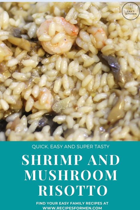 This easy recipe for shrimp and mushroom risotto can be made in less than 40 minutes. Perfect for reheating in the microwave for weekday meal Mushroom Shrimp Risotto, Creamy Prawn Linguine, Risotto Recipes Chicken, Cooking Risotto, Shrimp Risotto, Chicken Risotto, Mushroom Risotto Recipes, Family Dishes, Risotto Rice