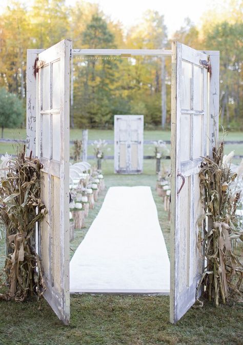 Rustic Doors For Wedding Entrance, Wedding Arch With Old Doors, Wedding Aisle Curtain Entrance, Rustic Wedding Doors Entrance, Outdoor Wedding With Doors Entrance, Wedding Doors Entrance Outdoor Ceremony Diy, Doors For Outdoor Wedding Entrance, Wedding Arch Doors Rustic, Aisle Doors Wedding Entrance