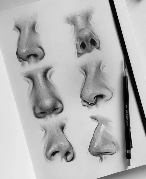 Nose 3/4 Drawing, Nose Kiss Drawing, Nose Anatomy Reference, Eyes Looking Down Reference, Mini Drawings Love, Nose Sketch, How To Draw Nose, Pencil Drawing For Beginners, Draw Nose