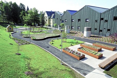 Hospital Garden, Biophilic Architecture, Curved Bench, Games Outdoor, Sensory Garden, Conceptual Architecture, Elderly Home, Urban Farm, Playground Design