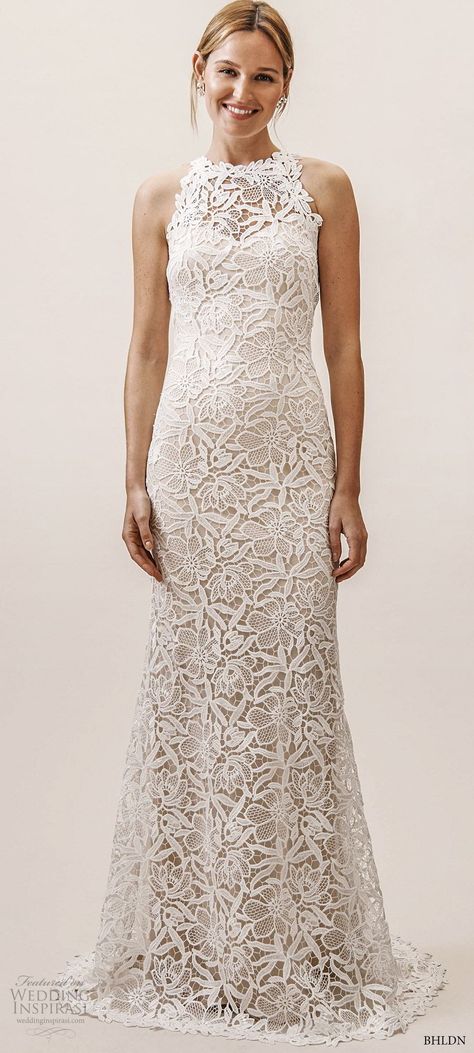 bhldn spring 2019 bridal sleeveless high halter neck fully embellished lace sheath trumpet mermaid wedding dress (15) romantic boho chic sweep train mv -- BHLDN’s Effortlessly Chic Spring 2019 Wedding Dresses | Wedding Inspirasi #wedding #weddings #bridal #weddingdress #weddingdresses #bride #fashion #collection:Spring/Summer #label:BHLDN #week:132019 #year:2019 ~ Wedding Dress High Neckline, High Neck Mermaid Wedding Dress, Halter Wedding Dress Lace, High Collar Wedding Dress, Sleek Wedding Dress, Bhldn Wedding Dress, Column Wedding Dress, Halter Wedding, Summer Wedding Dress Beach