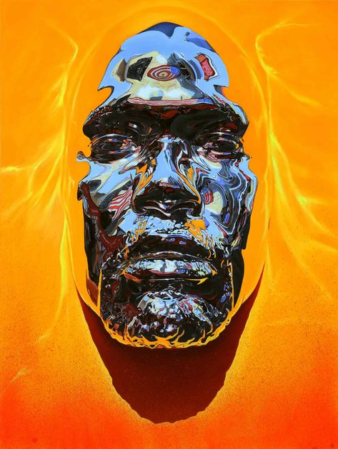 Chrome Faces Protrude from Drippy, Graffiti Backdrops in Hyperrealistic Paintings by Artist Kip Omolade | Colossal Clout Collection, Realistic Oil Painting, Colossal Art, Modern Crafts, Nyc Subway, Visual Culture, Resin Sculpture, Arte Inspo, Art Direction