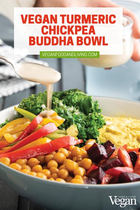 Vegan Turmeric Chickpea Buddha Bowl Buddha Bowl Dressing, Chickpea Buddha Bowl, Bowl Dressing, Vegan Buddha Bowl, Healthy Bowls Recipes, Healthy Bowls, Grain Bowl, Veggie Bowl, Tahini Dressing