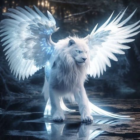 ♔ Mythologie - Les Lions White Lion Fantasy Art, White Lion With Wings, Fantasy Lion, Eagle Background, Angel Sculpture Art, Lion Art Tattoo, Snake Wallpaper, Lion Photography, Mythical Creatures Fantasy