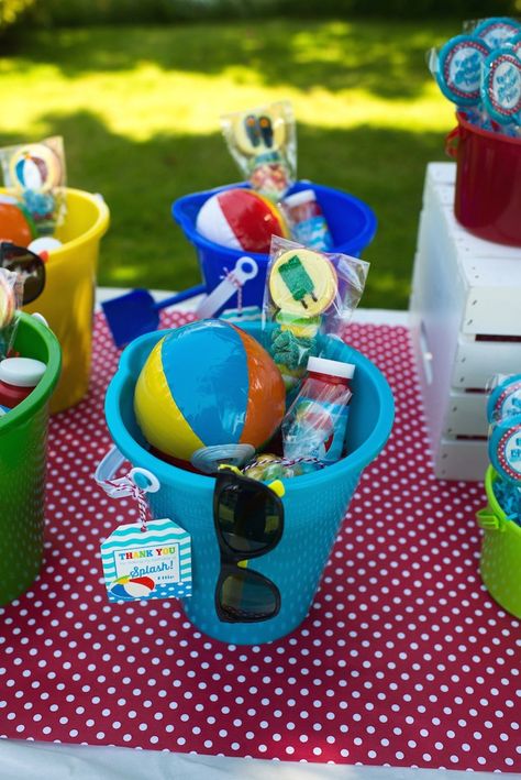 Mini beach balls and sunglasses are a must for this Colorful Pool Party via Kara's Party Ideas. Pool Party Kids, Splash Party, Luau Birthday Party, Beach Birthday Party, Swim Party, Pool Birthday, Luau Birthday, Summer Birthday Party, Beach Themed Party