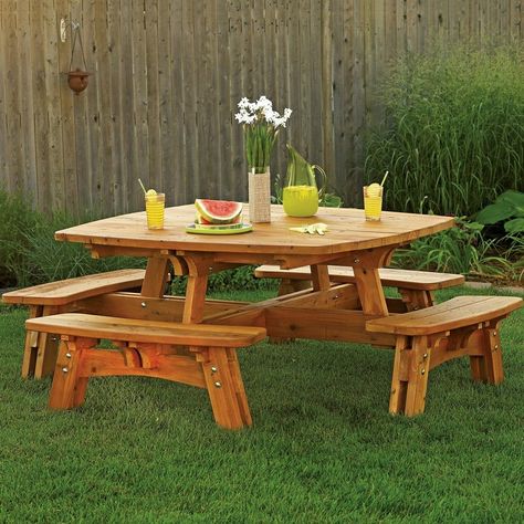 Square Picnic Table Plan Square Picnic Table, Picnic Table Woodworking Plans, Build A Picnic Table, Woodworking Plans Patterns, Picnic Table Plans, Picnic Table Bench, Wood Crafting Tools, Serra Circular, Wood Magazine