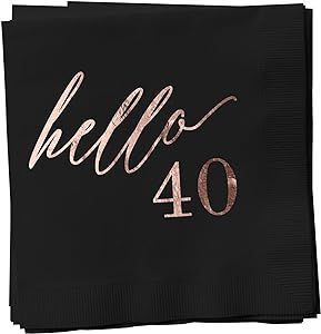 Birthday Black Beverage Cocktail Party Napkins 25 Pack with Rose Gold Foil Printing 4.75 x 4.75 Paper Frenzy, Hello 40 40th Birthday Napkins, Hello 40, Its My Bday, Birthday Cocktails, Foil Printing, 40th Birthday Decorations, Birthday Napkins, 40th Birthday Parties, Gold Foil Print