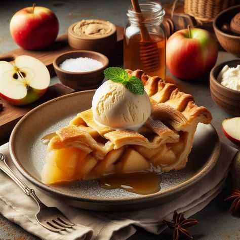 Interesting Desserts, Apple Pie Ice Cream, Apple Ice Cream, Pie Ice Cream, Gourmet Apples, Scoop Of Ice Cream, Bridal Hair Bands, Empire Waist Wedding Dress, Barcelona Wedding