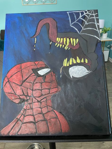 Oil canvas with a mox of water colors and acrylic paintS Venom Acrylic Painting, Oil Canvas, Water Colors, Acrylic Paints, Venom, Spiderman, Acrylic Painting, Canvas, Water