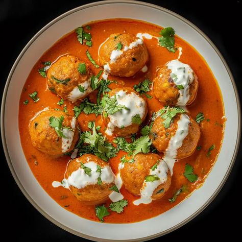 Paneer Kofta is a luscious and indulgent Indian dish known for its deep-fried paneer (Indian cottage cheese) balls served in a rich and creamy tomato-based gravy. This vegetarian delight is a favorite in Indian cuisine, celebrated for its decadent flavors and delightful textures. Paneer Kofta Recipe, Kofta Recipes, Cottage Cheese Balls, Momo Food, Paneer Kofta, Fried Paneer, Kofta Recipe, Indian Veg Recipes, Indian Curries