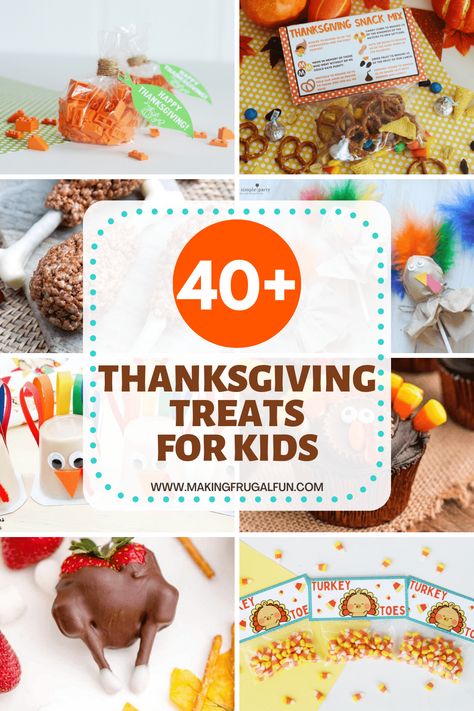 These Thanksgiving treats for kids are the perfect way to make kids at your Thanksgiving celebration happy! Choose from turkey treats, party favors, and place savers! Thanksgiving Treats for Kids | Turkey Treats | Thanksgiving Place Savers | Thanksgiving Party Favors for Kids | Thanksgiving Snack Ideas | Thanksgiving Kid's Table Ideas | Thanksgiving Kid's Food Ideas | Making Frugal Fun Thanksgiving Treats Classroom, Kids Thanksgiving Treats For School, Thanksgiving Snack For Preschoolers, Preschool Thanksgiving Snack Ideas, Thanksgiving Table Favors For Kids, Thanksgiving Snack Crafts For Kids, Cute Thanksgiving Treats For Kids, Thanksgiving Party Favors Diy, Thanksgiving Party Favors For Kids