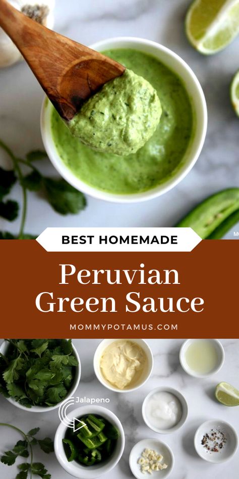 Aji Pepper, Peruvian Green Sauce Recipe, Aji Amarillo Sauce, Olive Burger, Aji Verde Sauce, Enchiladas Green, Peruvian Green Sauce, Pasta Green, Tomatoes Sauce