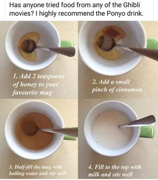 Has anyone tried food from any of the Ghibli movies? I highly recommend the Ponyo drink. – popular memes on the site ifunny.co Ponyo Drink, God Mat, Ghibli Movies, Tea Recipes, Interesting Food Recipes, Yummy Food Dessert, Diy Food, Diy Food Recipes, Aesthetic Food