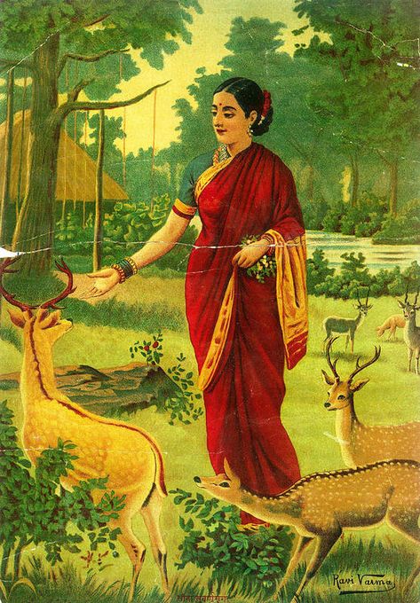 Sita Painting, Hindu Aesthetics, Ancient Indian Paintings, Ravivarma Paintings, Ravi Varma, Raja Ravi Varma, Ram Sita, Golden Deer, Sita Ram