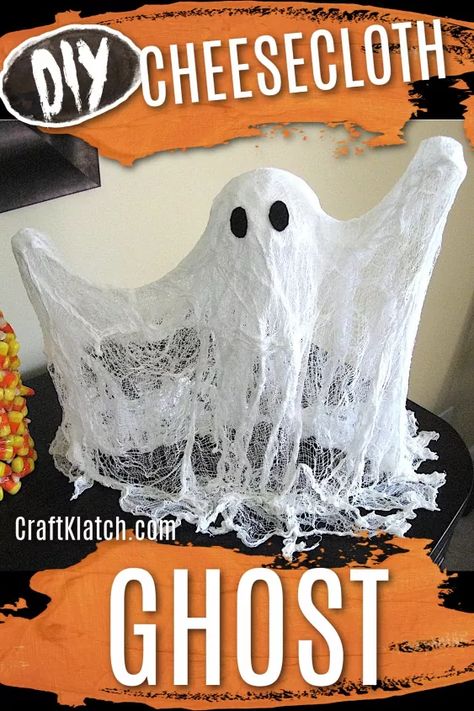 Cheese Cloth Ghost Craft Tutorial [Video] | Hometalk Cheesecloth Ghost Diy, Cheese Cloth Ghost, Cloth Ghost, Ghost Craft, Cheesecloth Ghost, Liquid Starch, Halloween Confetti, Coaster Projects, Empty Water Bottle