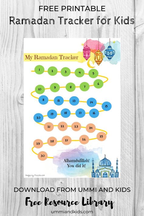 Free Printable Ramadan tracker for kids to track the 30 days of fasting. Islam for children | Fun | 5 pillars of Ramadhan Tracker Kids, Ramadan Fasting Tracker, Ramadan Tracker Printable, Ramadan Tracker For Kids, Ramadan Worksheet, Fasting Chart, Ramadan For Kids, Ramadan Tracker, 5 Pillars Of Islam