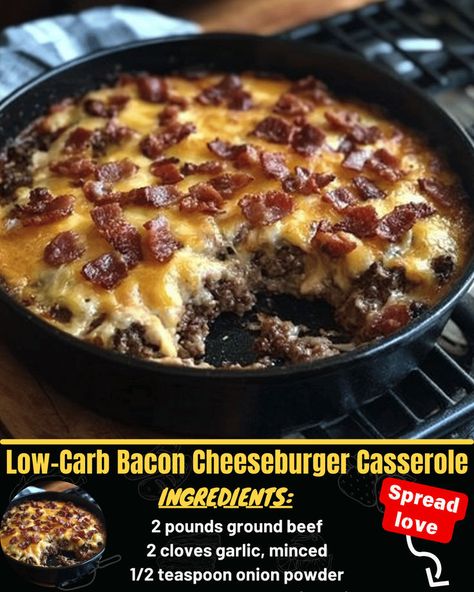 Low-Carb Bacon Cheeseburger Casserole Cheese Burger Casserole, Low Carb Bacon Cheeseburger Casserole, Low Carb Cheeseburger, Low Carb Cheeseburger Casserole, Creamy Corn Casserole, Cheeseburger Meatloaf, Baked Meatloaf, Bacon Cheeseburger Casserole, Mexican Casserole Recipe