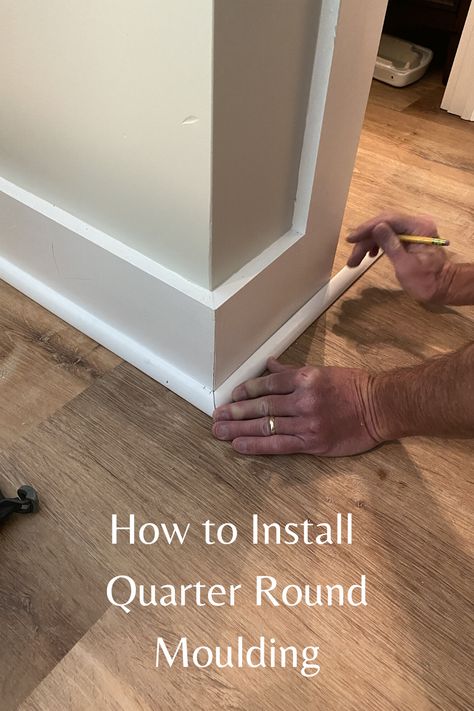 How to install quarter round moulding. We share step by step instructions for installing quarter round moulding adjacent to your baseboard. #howto #diy #install #quarterround #shoemoulding #shoemolding #trim #molding #moulding #baseboards #molding How To Install Baseboards, Modern Baseboards, Farmhouse Trim, Baseboard Styles, Pink And White Nails, Floor Moulding, Quarter Round Molding, Baseboard Trim, Round Moulding