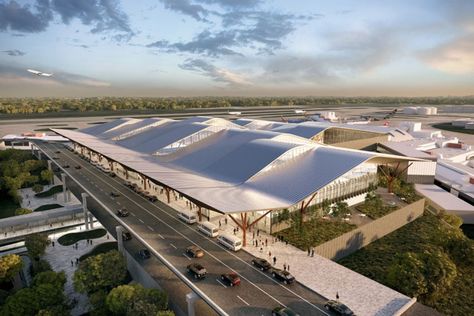 A key goal of the new terminal at Pittsburgh International is to get passengers to their planes faster. Airport Terminal Design, Terminal Design, Airport Terminal, Airport Design, Airports Terminal, Air Canada, Roof Architecture, City Design, Roof Design