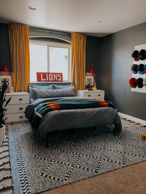 Teen Boy Bedroom Slanted Ceiling, Boys Room Wallpaper Teenage, Big Bedroom Ideas For Teenagers, Boys Room Gray Walls, Teen Boy Bedrooms Ideas, 8 Year Boy Bedroom Ideas, Masculine Boys Bedroom, Teen Boy Bedroom Colors Paint Ideas, Teen Boy Beds