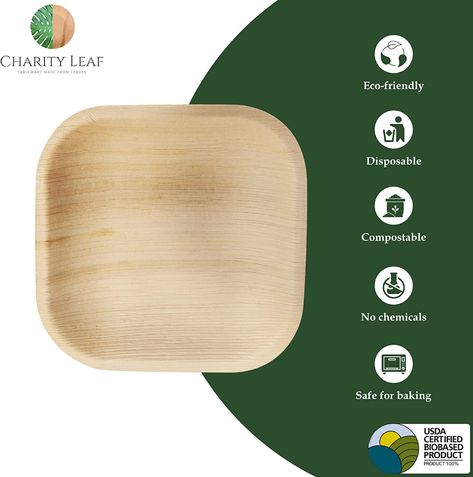 AmazonSmile: Charity Leaf Disposable Palm Leaf Plates like Bamboo Plates Square Set |All Natural and Biodegradable| Weddings, Charcuterie Boards, BBQs, and Parties | Square Plates (50, 4" Square) : Health & Household Wedding Henna Designs, Palm Leaf Plates, Bamboo Utensils, Bamboo Plates, Wedding Henna, Sustainable Kitchen, Catering Events, Square Plate, Leaf Plates