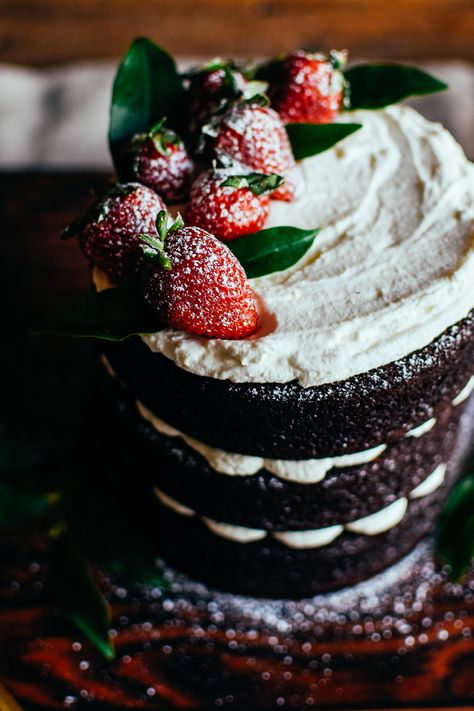 chocolate cake with strawberries and mascarpone frosting x nineteenten — the farmer's daughter | let's bake something Chocolate Cake With Strawberries, Cake With Strawberries, Mascarpone Frosting, Bake Something, Chocolate Strawberry Cake, Chocolate Layer Cake, The Farmer, Strawberry Cakes, Chocolate Strawberry