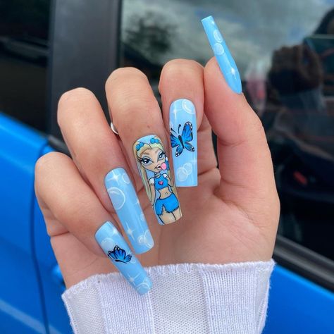 Bubbles Nails, Coffin Nails Designs Summer, Ombre Coffin, Disney Acrylic Nails, Bubble Nails, Girls Nail Designs, Nails Shape, Medium Coffin, Nails Ombre