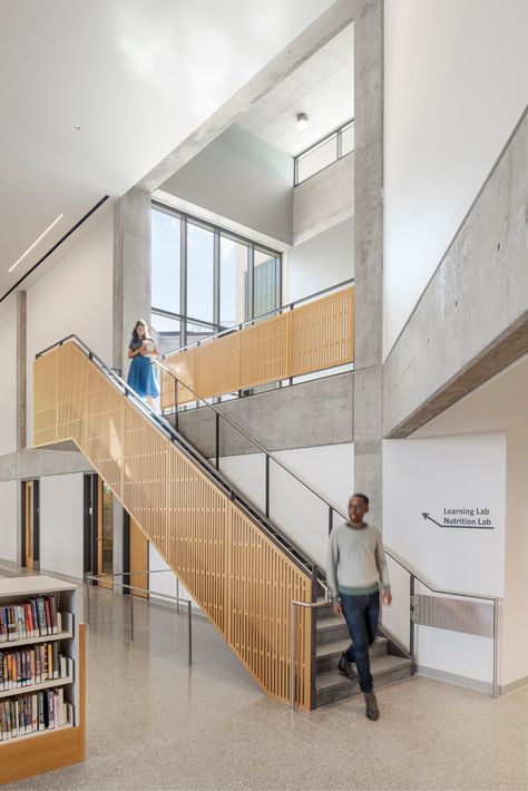 Roxbury Branch of the Boston Public Library Renovation – Utile Architecture & Planning Stairs Public Building, Public Stairs Architecture, Library Staircase, Public Stairs, Vertical Circulation, Feature Staircase, Library Stairs, Library Renovation, Open Stairs