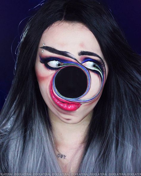 No Photoshop Black Hole. Glamour and Scary Mua Makeup Transformations. By Kelly Nantes. Creepy Halloween Makeup, Halloween Makeup Pretty, Halloween Makeup Inspiration, School Makeup, Halloween Costumes Makeup, Fx Makeup, Makeup Transformation, Sfx Makeup, Mua Makeup