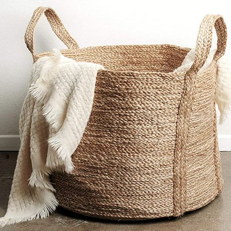 Amazon.com: GooBloo Large Woven Storage Basket 100% Jute - 20” x 16” Tall Decorative Jute Rope Basket for Living Room, Toys or Blankets - Wicker Baskets with Handles - Handmade Natural Laundry Hamper : Home & Kitchen Basket For Living Room, Wooden Toy Chest, Wicker Laundry Hamper, Blanket Holder, Wicker Baskets With Handles, Shoe Basket, Storing Blankets, Natural Laundry, Jute Basket