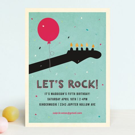 "Rock On" - Children's Birthday Party Invitations in Robin's Egg by Rebecca Bowen. Music Party Theme, Festa Rock Roll, Rockstar Party, Music Birthday Party, Rock And Roll Birthday, Music Theme Birthday, Rock N Roll Party, Music Themed Parties, Rock Star Party