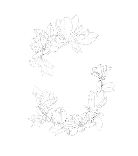 Stationary Products, Flowers Tattoos, Magnolia Tattoo, Wreath Illustration, Products Packaging, Wreath Drawing, Vine Tattoos, Floral Border Design, Floral Drawing