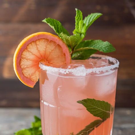 Pink Grapefruit Lemonade Mocktail Pink Mocktail Recipe, Grapefruit Mocktail, Grapefruit Lemonade, Birthday Brunch, Sweet Valentine, Romantic Roses, Pink Grapefruit, Non Alcoholic Drinks, Non Alcoholic