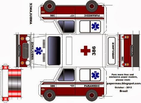 PAPERMAU: Easy-To-Build Ambulance Paper Model - by Papermau - Download Now! Paper Model Car, Printable Toys, Paper Car, Car Craft, Miniature Printables, Cardboard House, Paper Model, Paper Plane, Paper Houses