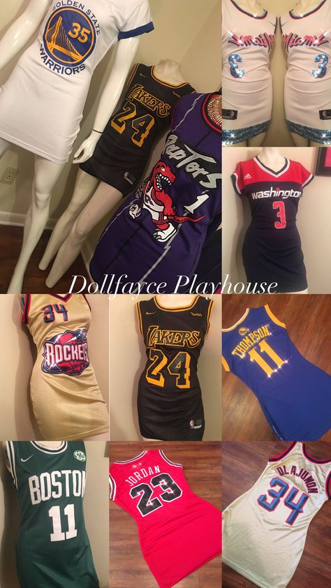 My Jersey Dresses are actually made into a dress. They are not oversized jerseys that look like a dress. They are made in any size, team, player and color. Measurements are welcome! They are CUSTOM Jersey Dresses and you have a option to add bling and switch up the style.🏀 www.DollfaycePlayhouse.com Sports Jersey Dress, Nike Dress Outfit, Jersey Dress Outfit 2000s, Custom Jersey Dress, Jersey With Skirt, Jersey And Skirt, Muse Outfit, Nba Jersey Dress, Jersey Dress Outfit