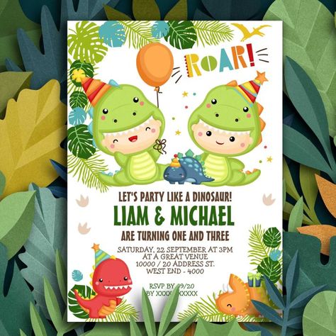 Boy And Girl Dinosaur Birthday Party, Dino Treats, Prehistoric Plants, Sibling Birthday Parties, Birthday Extravaganza, Dinosaur Invitation, Dinosaur Birthday Party Invitations, Dinosaur Invitations, Birthday Dinosaur