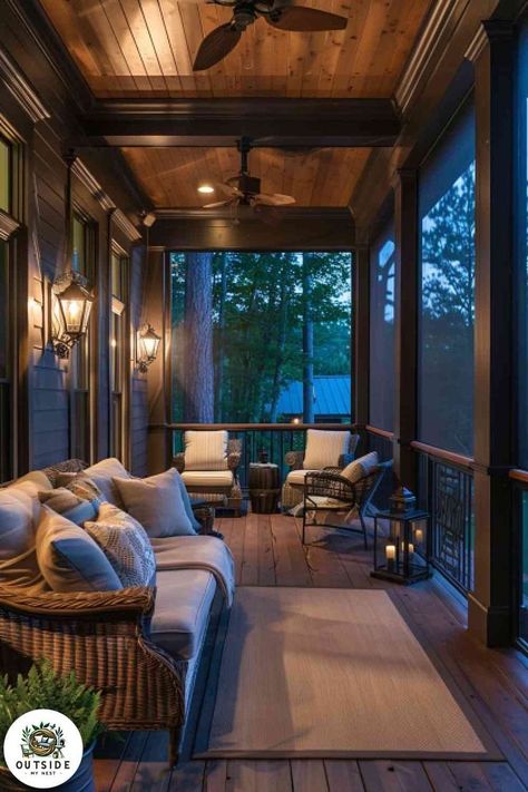 Porch To Screened In Porch, Screened In Cabin Porch, Covered Back Deck Ideas Screened Porches, Screen Front Porch Ideas, In Closed Patio Ideas, Breezeway Porch Ideas, Closed Veranda Ideas, Side Screened In Porch, All Seasons Porch